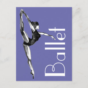 Periwinkle Bold Black, White Watercolor Ballerina Postkarte