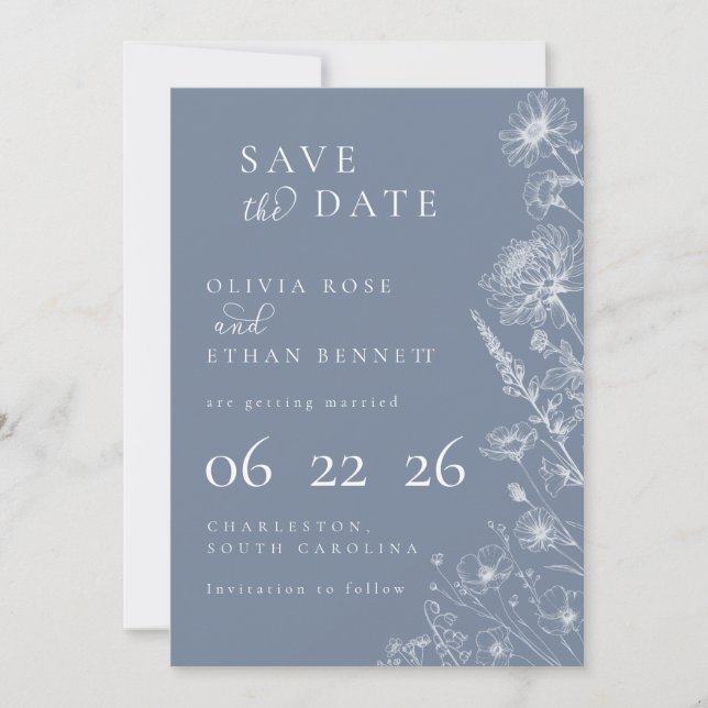 Periwinkle Botanical Minimal Wedding Save the Date (Vorderseite)