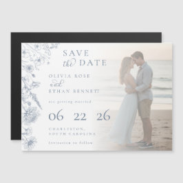 Periwinkle Botanical Photo Wedding Save the Date  Magnetkarte