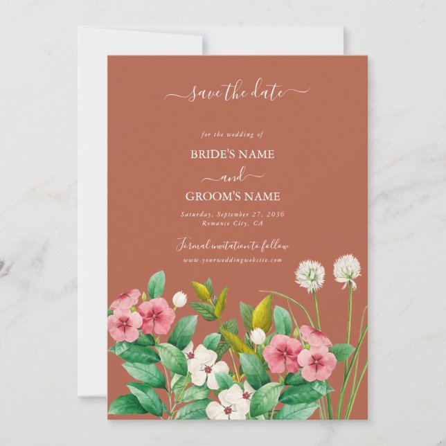 Periwinkle Burnt Orange Terracotta Wedding Save The Date (Vorderseite)
