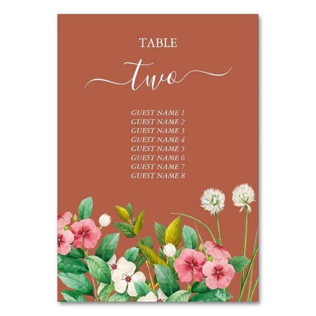 Periwinkle Burnt Orange Terracotta Wedding Tischnummer (Vorderseite)