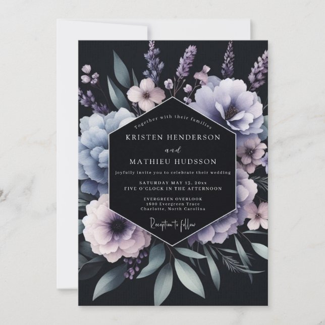 Periwinkle Chiaroscuro Bloom Wedding Einladung (Vorderseite)