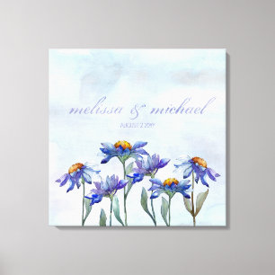 Periwinkle Daisies Watercolor Typografy Wedding Leinwanddruck