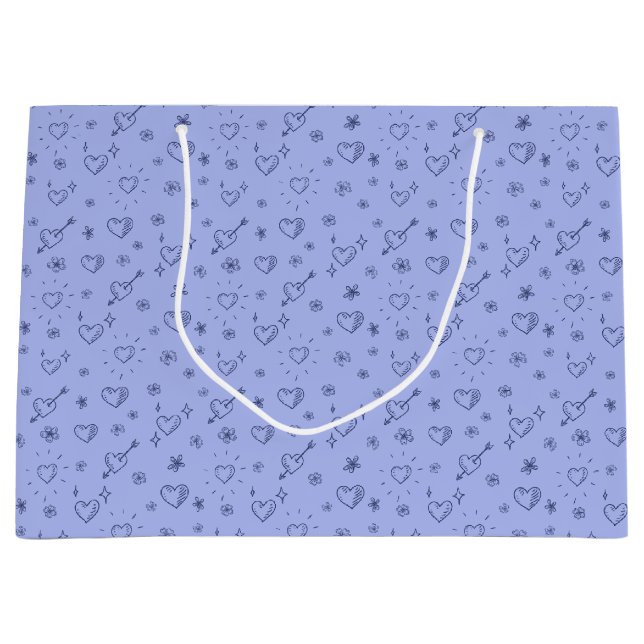 Periwinkle Doodle Blume und Herz Gemustert Große Geschenktüte (Vorderseite)