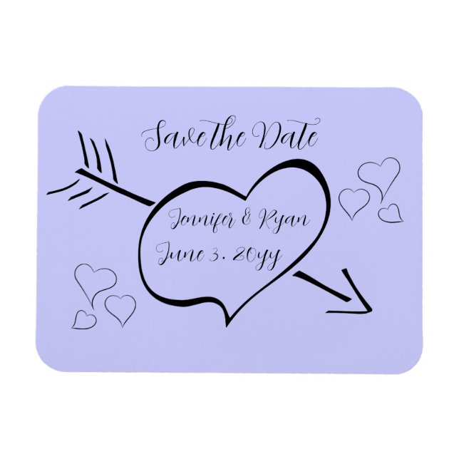 Periwinkle Extravagante Kalligraphie Herz Save the Magnet (Horizontal)