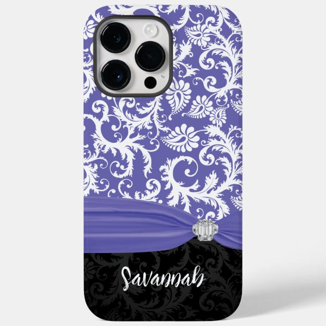 Periwinkle-Faux-Diamant-Damask-iPhone Case-Mate iPhone Hülle (Rückseite)