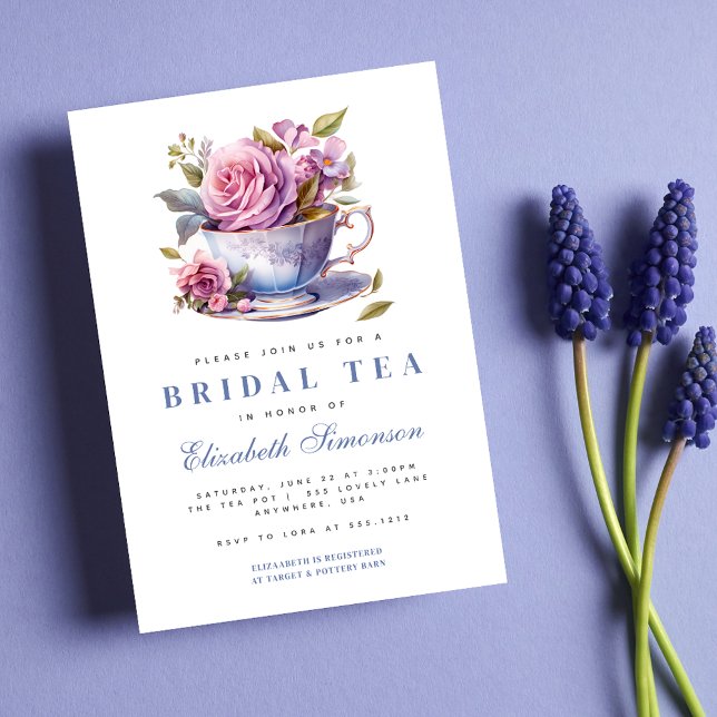 Periwinkle Flora Teezeremonie auf dem Bridal Teeze Einladung (Von Creator hochgeladen)