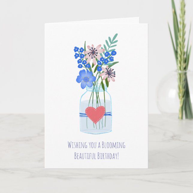 Periwinkle Floral Bloom Masons Jar Birthday Card Feiertagskarte (Vorderseite)