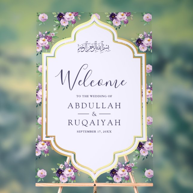 Periwinkle Floral Gold Muslim Wedding Welcome Acrylschild (Neutral)