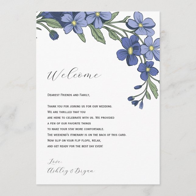 Periwinkle Floral Wedding Begrüßungsschreiben Stre Programm (Vorderseite)