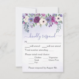 Periwinkle Fuchsia Blush Wasserfarbenblühende Hoch RSVP Karte