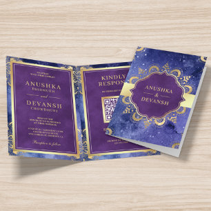 Periwinkle Galaxy Mandala QR Code Indian Wedding Einladung