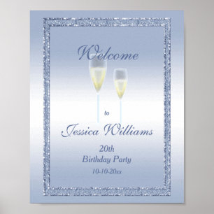 Periwinkle Glitzer & Champagne Flutes Geburtstag Poster