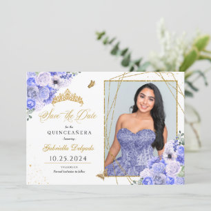 Periwinkle & Gold Quinceañera Save the Date Foto Einladung