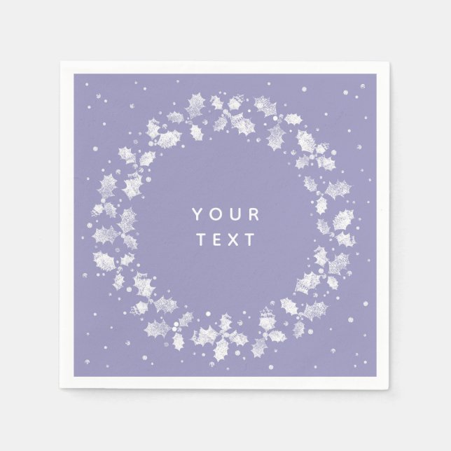 Periwinkle Hand druckt Holly Wreath Weihnachten Serviette (Vorderseite)