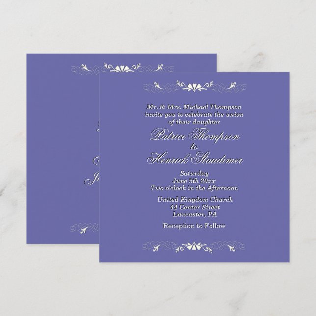 Periwinkle Hochzeitseinladung Einladung (Vorne/Hinten)