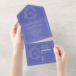 Periwinkle Leafy Wappen Monogram Wedding All In One Einladung