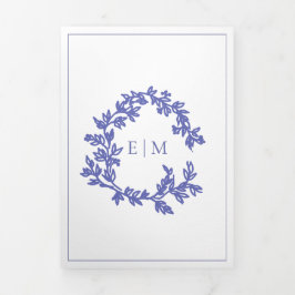 Periwinkle Leafy Wappen Monogram Wedding Dreifach Gefaltete Einladung