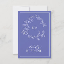 Periwinkle Leafy Wappen Monogram Wedding RSVP Card