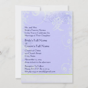 Periwinkle Lila Kanji Liebe Swirl Hochzeit Einladung