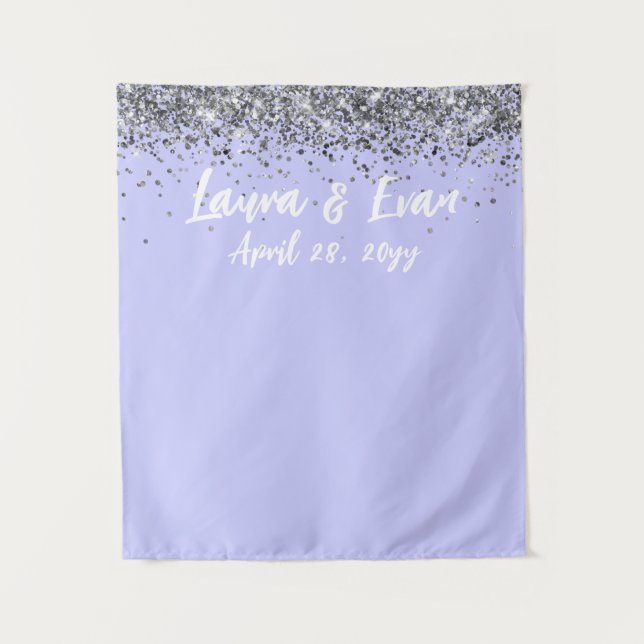 Periwinkle Lila Silver Wedding Foto Booth Prop Wandteppich (Vorderseite)