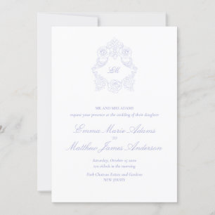 Periwinkle Lilac Crest Monogram Vintage Wedding Einladung