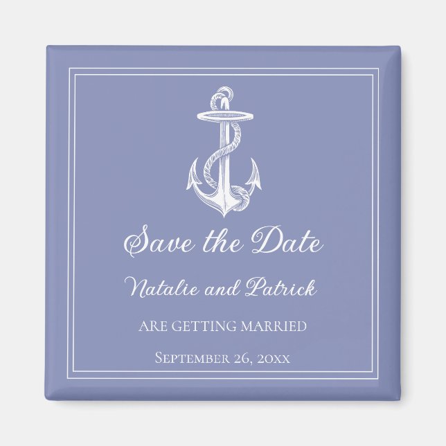 Periwinkle Nautical Anchor Speichern das Datum Mag Magnet (Vorne)