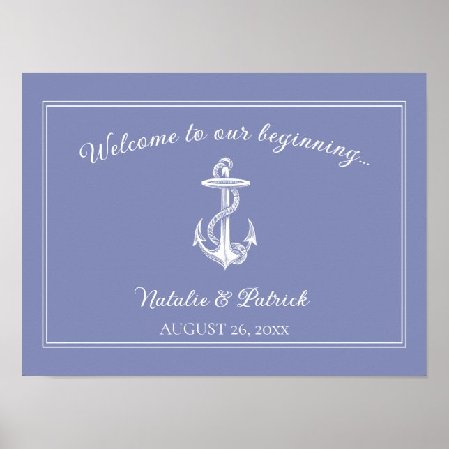 Periwinkle Nautical Anchor Wedding Poster (Vorne)