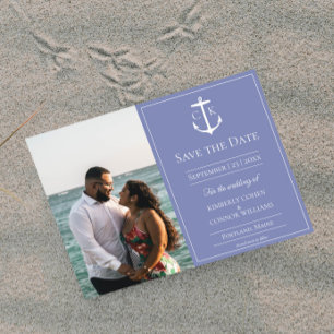 Periwinkle-Nautisches-Monogramm-Foto Save-the-Date Save The Date