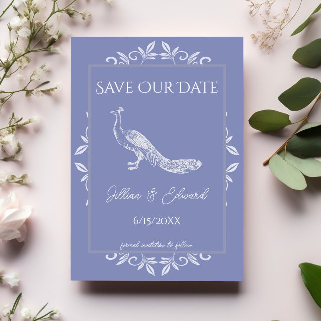 Periwinkle Peacock Save the Date Geblüht Ankündigung (Periwinkle Peacock Flourish Save the Date)