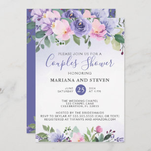 Periwinkle Pink Floral Wedding Couples Shower Einladung
