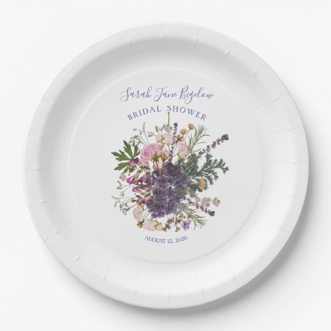 Periwinkle Pressed Wildblume Boho Brautparty Pappteller (Vorderseite)