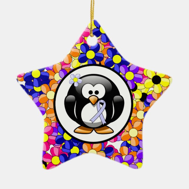 Periwinkle Ribbon Penguin Keramikornament (Vorne)