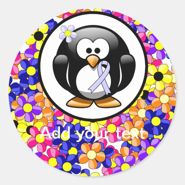 Periwinkle Ribbon Penguin Runder Aufkleber (Vorderseite)