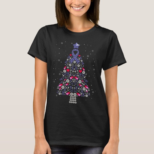 Periwinkle Ribbon Weihnachtsbaum Ösophaguskrebs T-Shirt (Vorderseite)