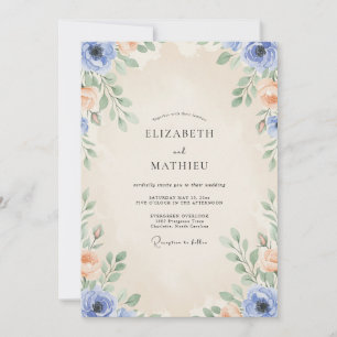 Periwinkle-Schimmer-Pfirsich-Hochzeit bemalt Einladung