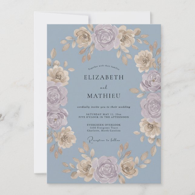 Periwinkle Soft Champagner Blütenhochzeit Einladung (Vorderseite)