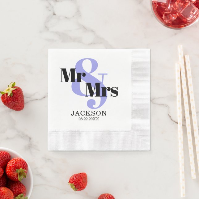 Periwinkle und Black Mr & Mrs Wedding Serviette (Beispiel)