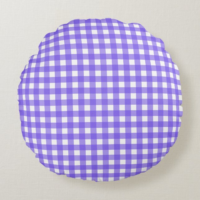 Periwinkle und weißer Gingham Rundes Kissen (Vorderseite)