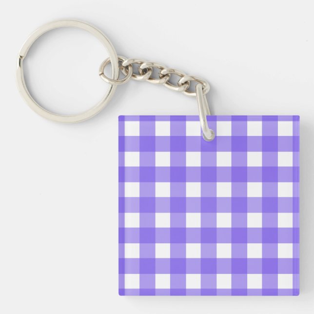 Periwinkle und weißer Gingham Schlüsselanhänger (Vorderseite)