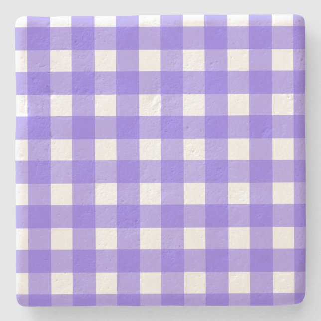 Periwinkle und weißer Gingham Steinuntersetzer (Vorderseite)