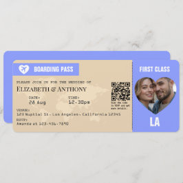 Periwinkle & Warm Sand Boarding Pass Wedding Einladung