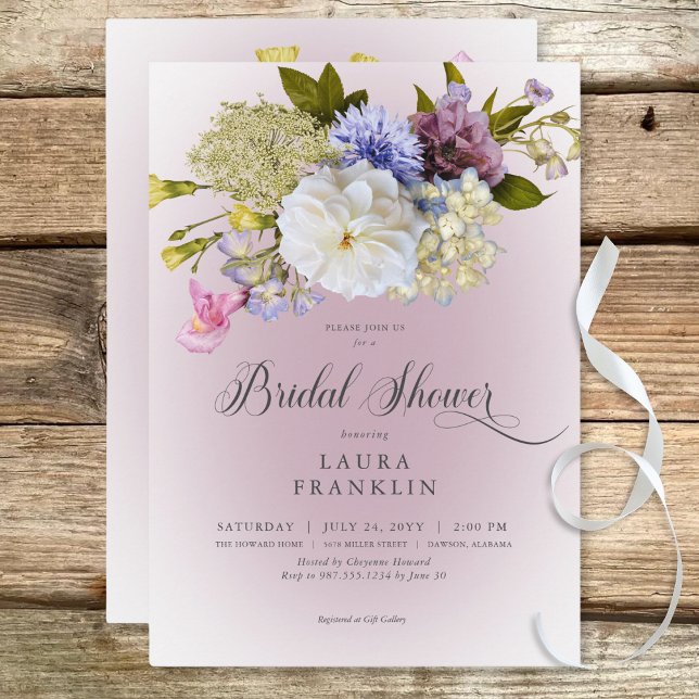 Periwinkle White Mauve Floral Modernes Brautparty Einladung (Periwinkle White Mauve Floral Modern Bridal Shower Invitation)
