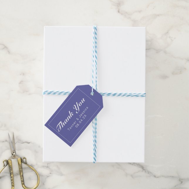 Periwinkle & White Modern Minimalistisch Danke Geschenkanhänger (Mit Garn)
