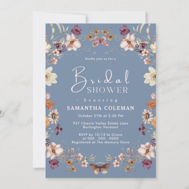 Periwinkle Wildblume Boho Pastel Brautparty Einladung (Vorderseite)