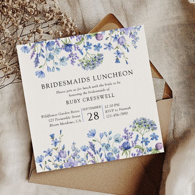 Periwinkle Wildblume Bridesmaids Luncheon Einladung (Bridesmaids Luncheon Invitation from my Lilac and Periwinkle Wildflower Wedding Collection)