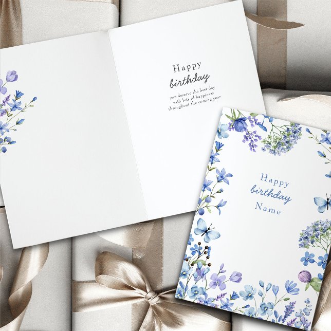 Periwinkle Wildblume Delikatesse Blumengeburt Karte (Feminine floral periwinkle wildflowers personalized birthday card)