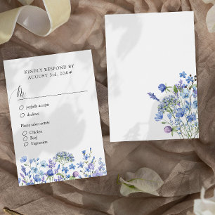 Periwinkle Wildblume Hochzeit Blumenkost Optionen RSVP Karte