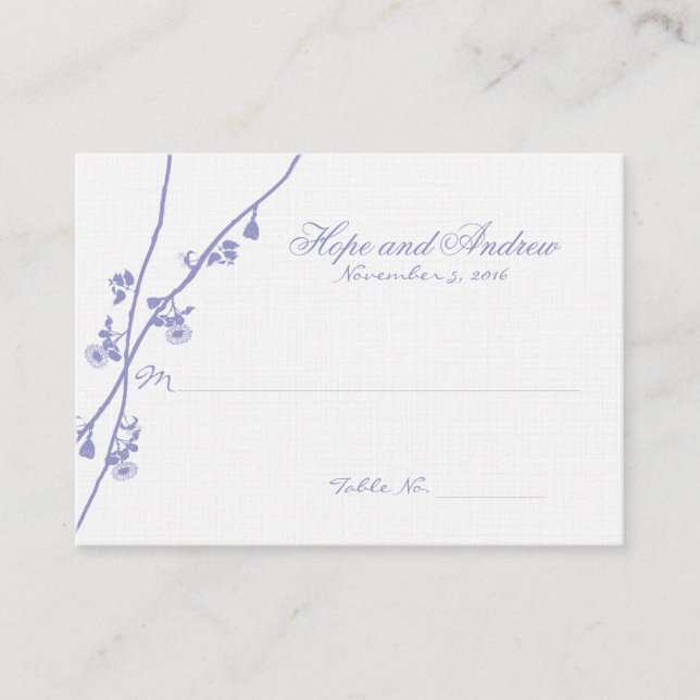 Periwinkly Wild Blume Branches Wedding Platzkarte (Vorderseite)