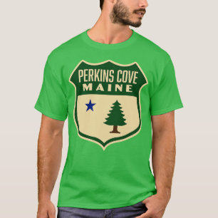Perkins Cove Maine Retro Pine Tree Shield Green T-Shirt